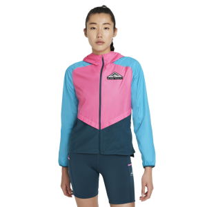 Womens Nike Shield Trail Running Jacket PINK GLOW/TURQUOISE BLUE/BLACK